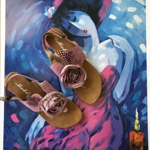 Mobi faux suede floral sandals